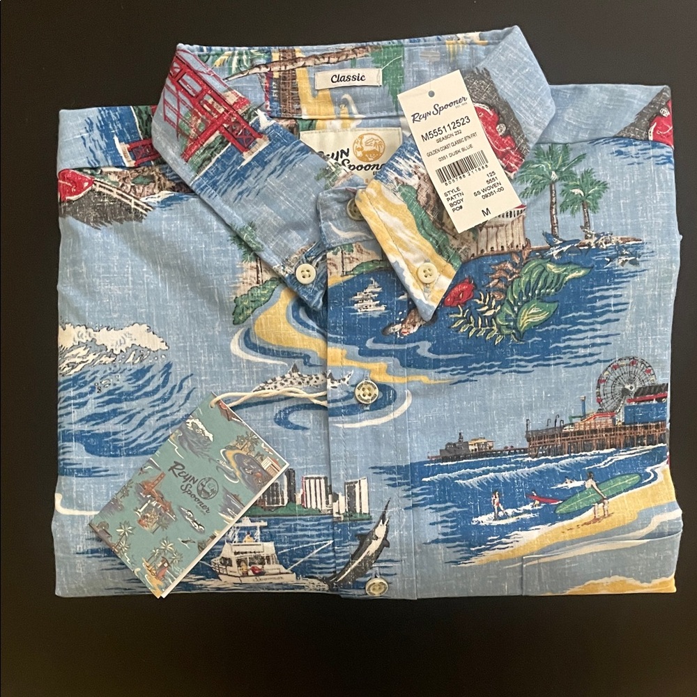 Reyn Spooner Coastal Print Shirt in Blue and Red